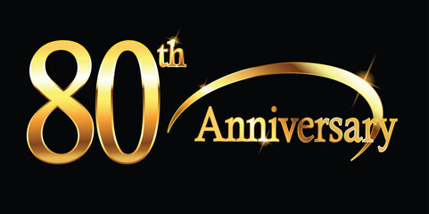 80th Anniversary celebration. Gold Luxury Banner of 80th Anniversary celebration. eightieth celebration card. Vector anniversary 