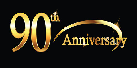 90th Anniversary celebration. Gold Luxury Banner of 90th Anniversary celebration. ninetieth celebration card. Vector anniversary 