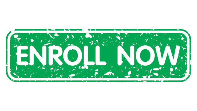 Simple vintage rubber stamp with Enroll Now text.