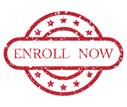 Simple vintage rubber stamp with Enroll Now text.