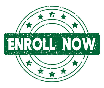 Simple vintage rubber stamp with Enroll Now text.