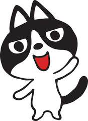 ゆるい手描きのハチワレ猫　挨拶ポーズ