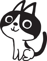 ゆるい手描きのハチワレ猫　おすわりポーズ