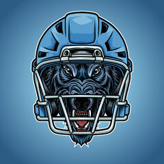Wolf Head Mascot With American Football Helmet