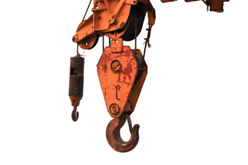 close up hook and crane isolated on white background,materials and equipment for construction building