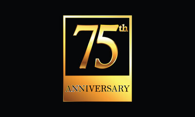75 year anniversary celebration in golden rectangle. 75th Anniversary celebration. Gold Luxury Banner of 75th Anniversary celebration. seventy-fifth celebration card. Vector anniversary