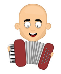 Vector illustration of a bald man cartoon playing musical instrument accordion