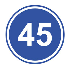 Vector illustration of minimum speed traffic sign, 45km/h (forty five kilometers per hour)	