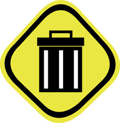 Vector illustration of a road sign indicating garbage cans, in a yellow and black rhomboid shaped background