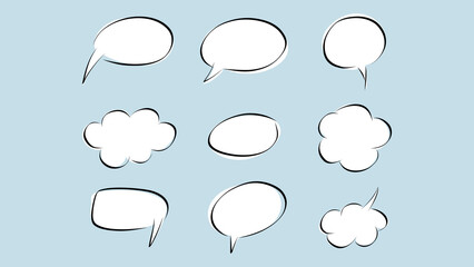 Set of dialog boxes different variants  hand drawn isolated on blue background  , Flat Modern design , illustration Vector EPS 10