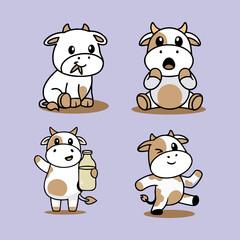 Obraz premium Cute cow cartoon vector icon illustration animal set 01