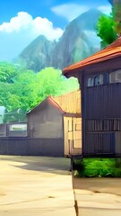 Wooden house  2D anime Background 