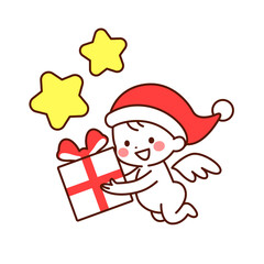 プレゼントを持つ可愛いサンタクロース天使　クリスマス素材