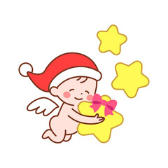 プレゼントを持つ可愛いサンタクロース天使　クリスマス素材　