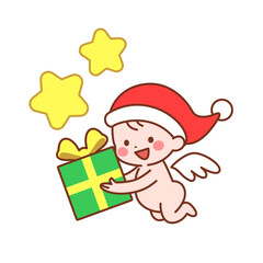 プレゼントを持つ可愛いサンタクロース天使　クリスマス素材　