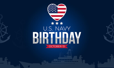 U.S. Navy Birthday October 13. Holiday concept illustration with US flag in heart shape