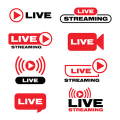 set of live stream button vector