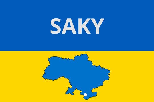 Saky: Illustration mit dem Namen der ukrainischen Stadt Saky