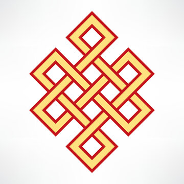 	
Endless knot vector icon on white background. Cultural buddhism symbol. Color flat logotype