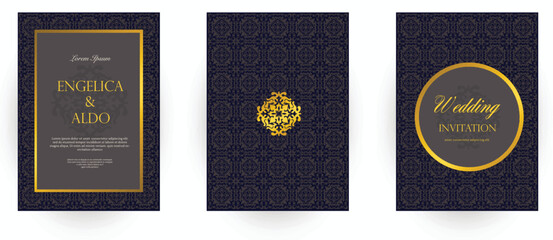wedding card design of classic ornament gold and black premium design