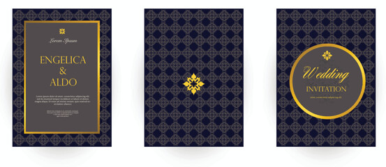 Naklejka premium wedding card design of classic ornament gold and black premium design