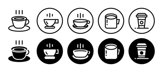 Cup line and solid style icon set. Vector illustration with different styles