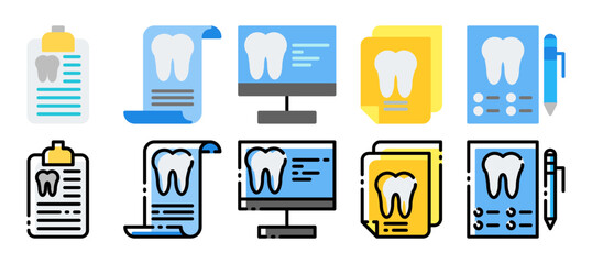 icon of dental prescriptions with different styles. Flat and filled line style vector illustration