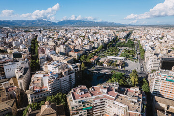 Fototapeta premium Aerial panoramic view over the city of Palma de Mallorca, Illes Balears, Spain.