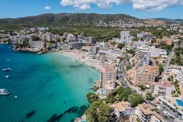 Fototapeta na wymiar Aerial view over the a beach in Palma de Mallorca, Illes Balears, Spain.