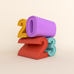 Happy new year 2023 text background, 3D rendering illustration