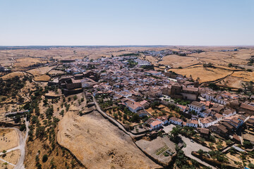 Aerial view of Alcántara, Cáceres, Spain.