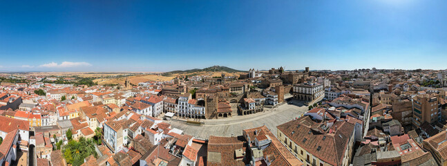 Aerial panoramic view of Cáceres city, Spain.
