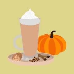 A Glass of autumn drink Pumpkin spices latte
