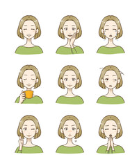 女性のアイコン用イラスト-アナログ風