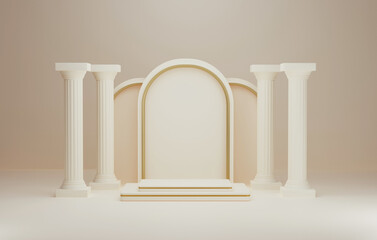 Ancient Greek style pillar podium pastel cream color background