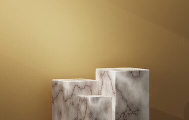 Abstract geometric marble polygonal base podium shelf on gold color background
