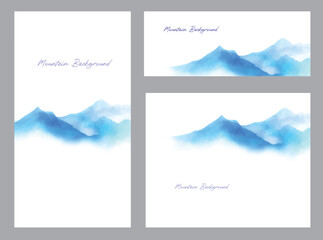 set watercolour landscape mountain and pine background for art print and design