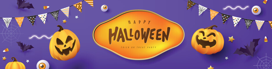 Halloween banner design with pumpkins Festive Elements Halloween
