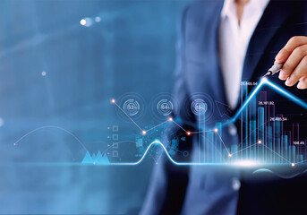 Businessman draw growth graph and progress of business and analyzing financial 01