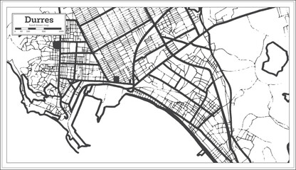 Durres Albania City Map in Black and White Color in Retro Style Isolated on White.