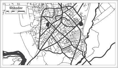 Shkoder Albania City Map in Black and White Color in Retro Style Isolated on White.
