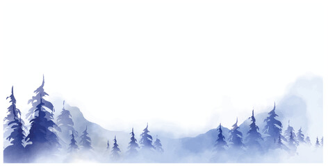 watercolour landscape mountain and pine background for art print and design