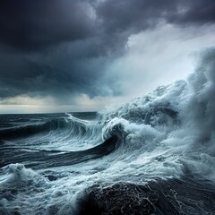 Dangerous storm over ocean, tsunami natural disaster © altitudevisual
