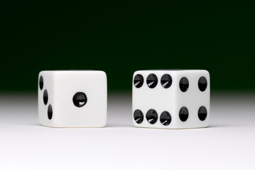 Close up of dices on B&W background with copy space.