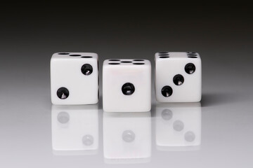 Close up of dices on B&W background with copy space.