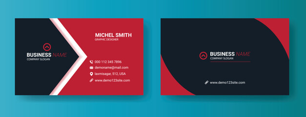 Modern creative red business card and name card, clean horizontal template vector design, stationery template