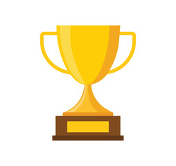 Trophy cup. Gold trophy with name plate of the winner of the sporting event. Winner's trophy icon.