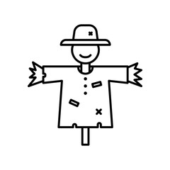 Scarecrow icon for scaring bird on farming land in black outline style