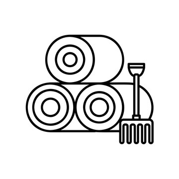 recommend clip art: Haystack icon or straw roll with garden fork in black outline style
