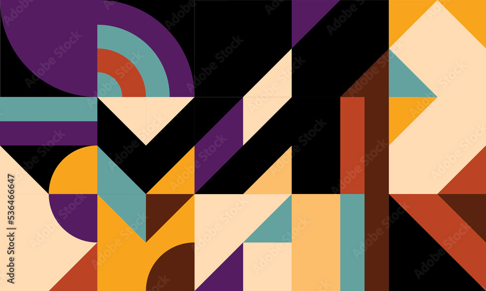 Poster abstract trendy geometric patterns in multiple colors and shapes for background. creative contempora